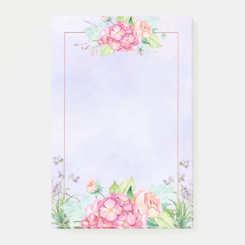 Modern Pink Watercolor Floral Frame Post_it Notes