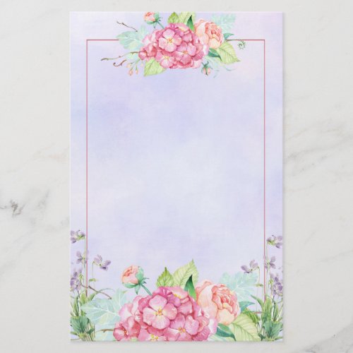 Modern Pink Watercolor Floral Frame Stationery