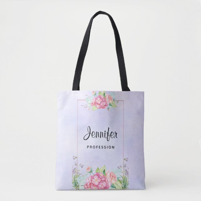 Modern Pink Watercolor Floral Frame Tote Bag (Front)