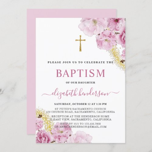 Modern Pink Watercolor Floral Girl Invitation