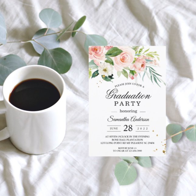 Modern Pink Watercolor Floral Graduation Party I Invitation (Creator Uploaded)
