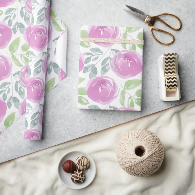 Modern Pink  Watercolor floral pattern Wrapping Paper (Crafts)
