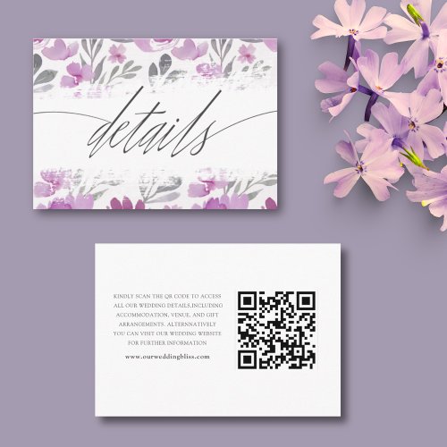 Modern Pink Watercolor Floral Wedding Details Enclosure Card