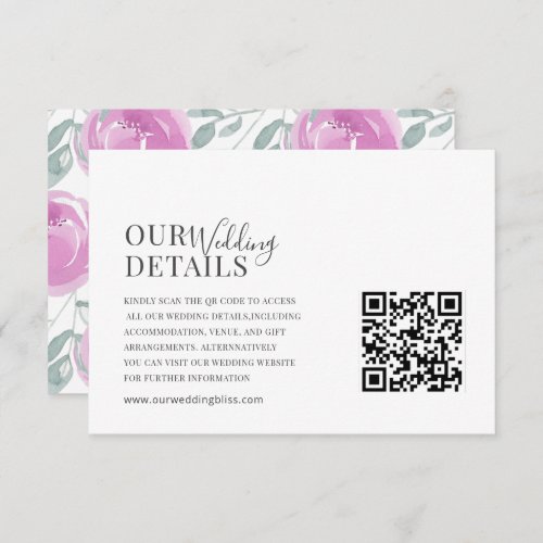 Modern Pink Watercolor Floral Wedding Details Enclosure Card