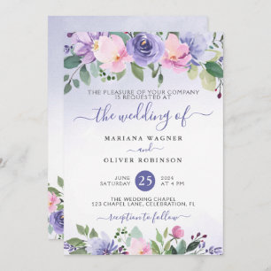 Modern Pink Watercolor Floral Wedding Invitation