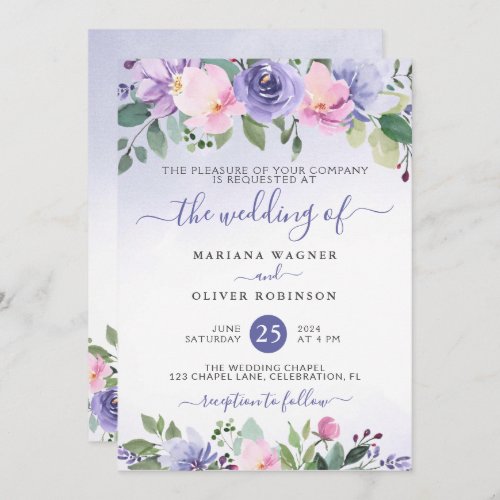 Modern Pink Watercolor Floral Wedding Invitation