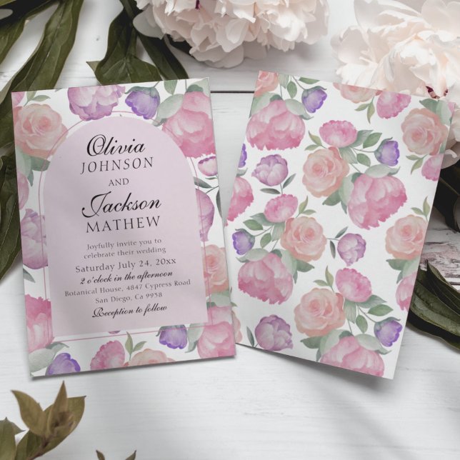 Modern Pink & Watercolor Floral Wedding  Invitation (Creator Uploaded)