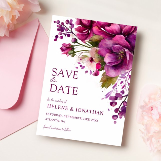 Modern Pink Watercolor Floral Wedding Save The Date (Modern Pink Watercolor Floral Wedding Save The Date)
