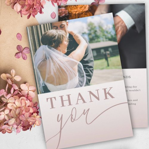 Modern Pink Watercolor Floral Wedding  Thank You Card
