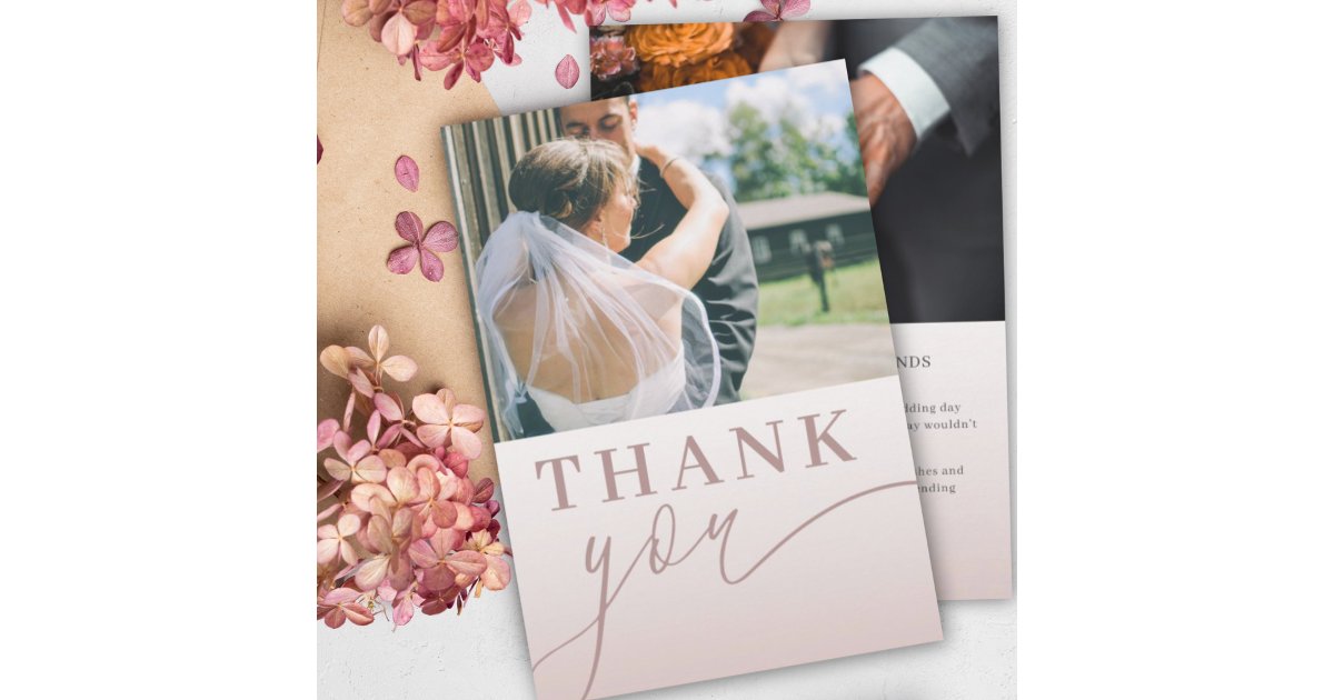 Modern Pink Watercolor Floral Wedding Thank You Card | Zazzle