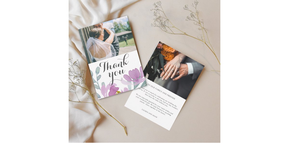 Modern Pink Watercolor Floral Wedding Thank You Card | Zazzle