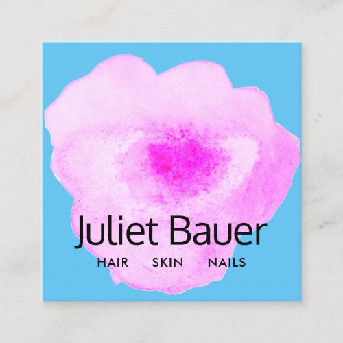 Modern Pink Watercolor Flower Square Square Busine Square Business Card