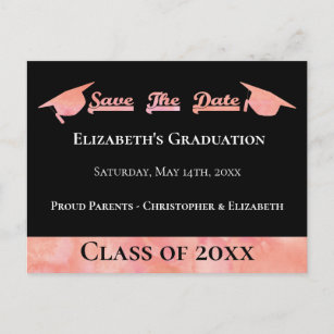 Modern Pink Watercolor Graduation Save The Date Announcement Postcard