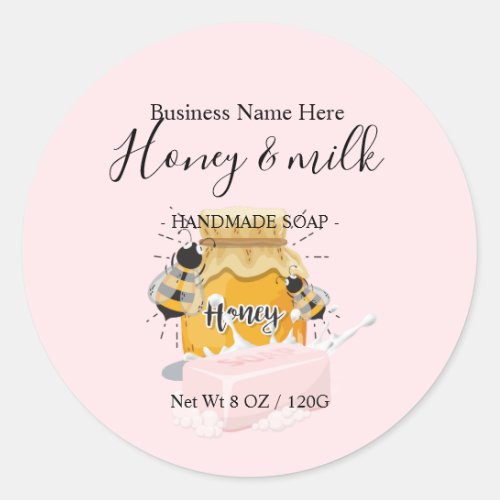 Modern Pink Watercolor Honey and Milk Soap Classic Round Sticker