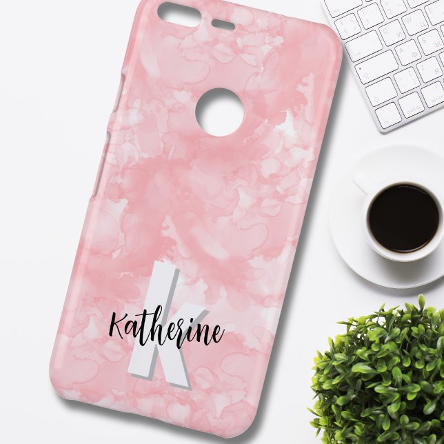 Modern Pink Watercolor Initial Monogram Uncommon Google Pixel XL Case (Pretty Pink Watercolor Initial Monogram Uncommon Google Pixel XL Case)