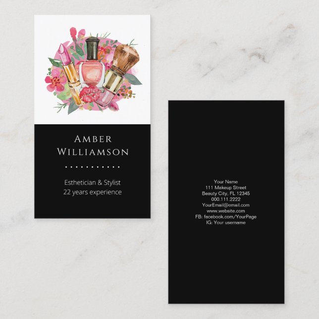 Modern Pink Watercolor Makeup Artist Girly Chic Business Card (Front/Back)