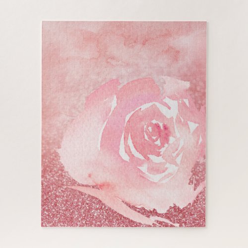 Modern Pink Watercolor Ombre Rose Floral Jigsaw Puzzle