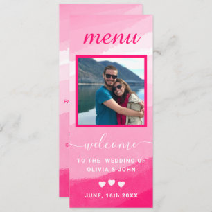 Modern Pink Watercolor photo wedding Menu