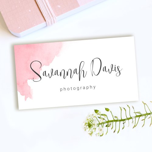 Modern pink watercolor photography   business card