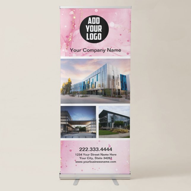 Modern Pink Watercolor  Retractable Banner (Front)