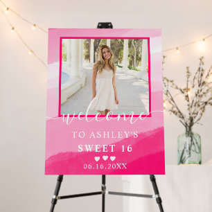 Modern Pink Watercolor Sweet 16 Photo Welcome Foam Board