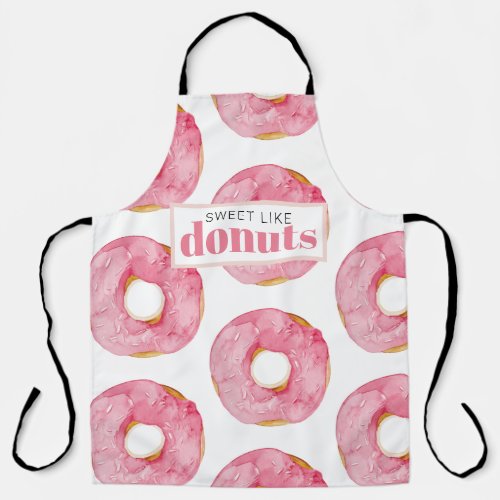 Modern Pink Watercolor Sweet Like Donuts Quote Apron