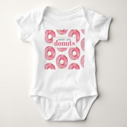 Modern Pink Watercolor Sweet Like Donuts Quote Baby Bodysuit