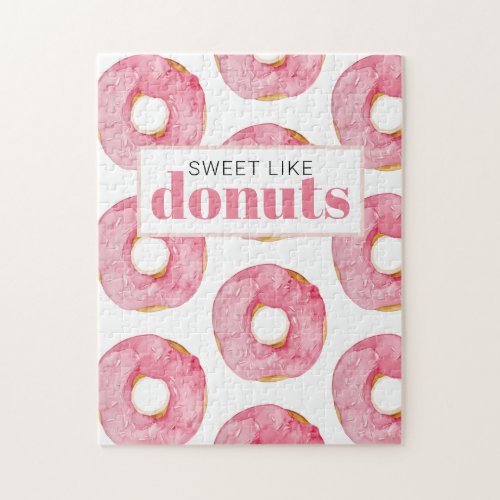 Modern Pink Watercolor Sweet Like Donuts Quote Jigsaw Puzzle