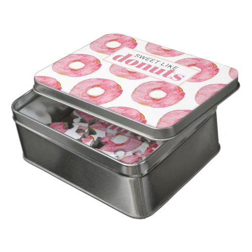 Modern Pink Watercolor Sweet Like Donuts Quote Jigsaw Puzzle