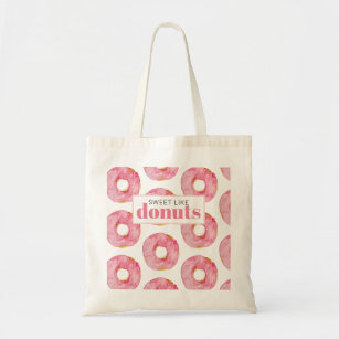 Modern Pink Watercolor Sweet Like Donuts Quote Tote Bag