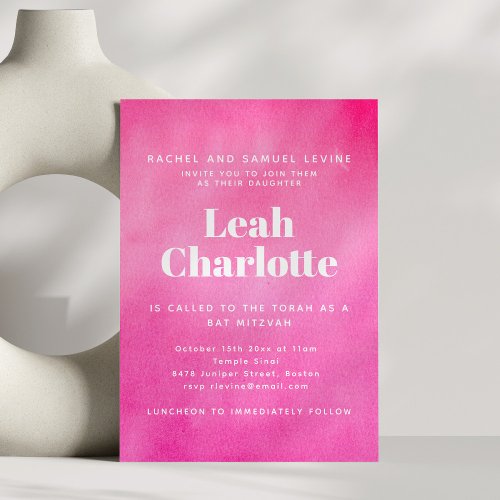 Modern Pink Watercolor Trendy Bat Mitzvah