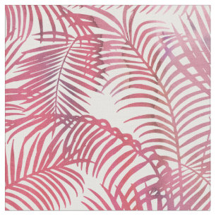 Modern pink watercolor tropical palm tree leaves fabric