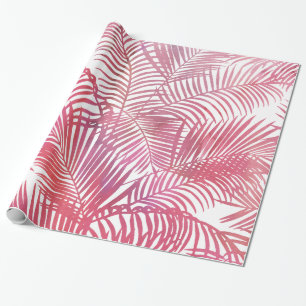 Modern pink watercolor tropical palm tree leaves wrapping paper