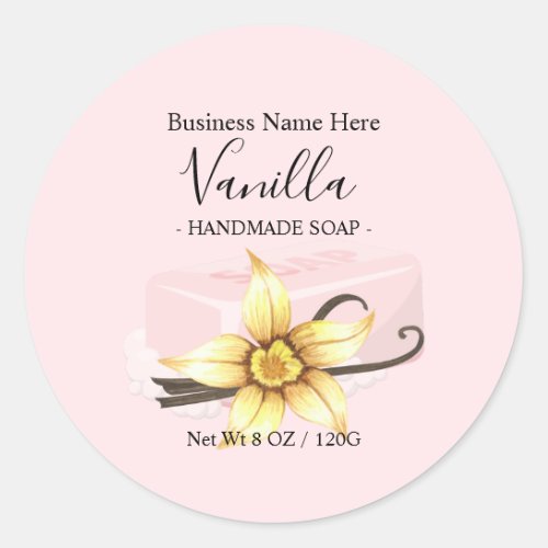 Modern Pink Watercolor Vanilla Handmade Soap Classic Round Sticker