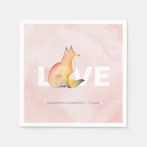 Modern Pink Watercolor Woodland Fox Themed Napkins
