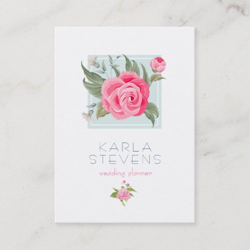 Modern Pink Watercolors Rose On White  Sage Business Card