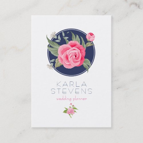 Modern Pink Watercolors Rose White  Blue Business Card