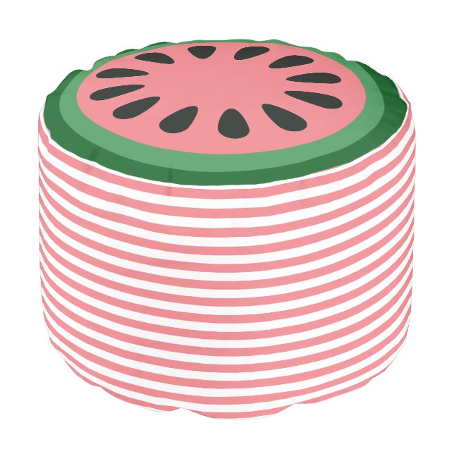 Modern Pink Watermelon Fruit Pouf (Angled Front)