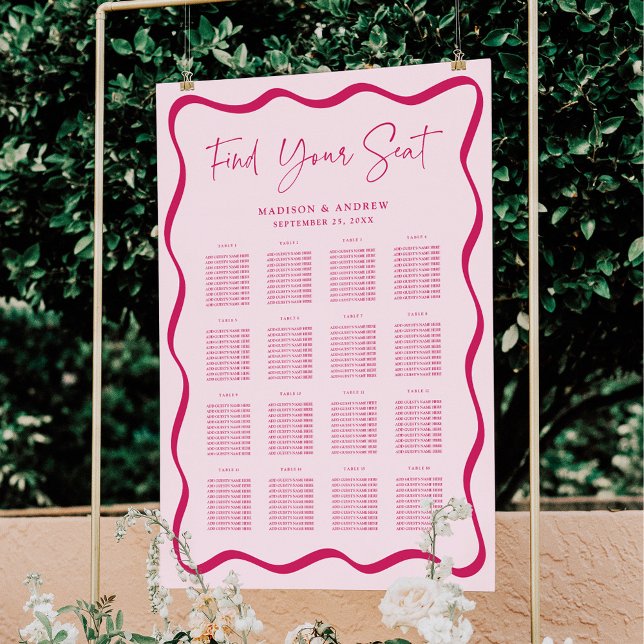 Modern Pink Wavy Frame 16 Table Seating Chart (Creator Uploaded)