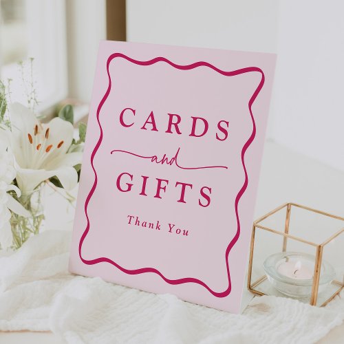 Modern Pink Wavy Frame Cards and Gifts Pedestal Sign