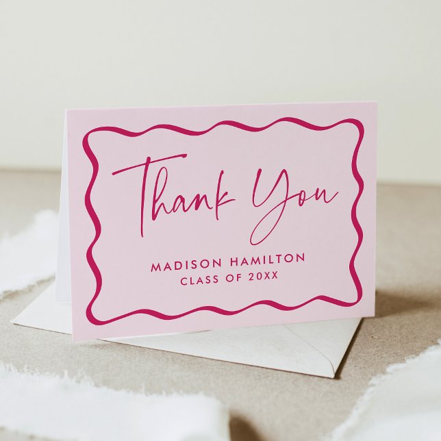 Modern Pink Wavy Frame Photo Graduation Thank You Card (Creator Uploaded)