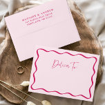 Modern Pink Wavy Frame Wedding Envelope<br><div class="desc">Add a stylish touch to your wedding suite with these Modern Pink Wavy Frame personalized wedding envelopes. The front of the light pink envelope features a dark pink wavy frame border with "Deliver To" displayed in a handwritten pink script. The retro wedding envelope reverses to display your names and return...</div>