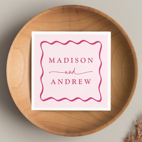 Modern Pink Wavy Frame Wedding Napkins