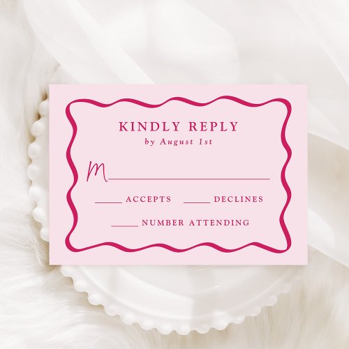 Modern Pink Wavy Frame Wedding RSVP Card