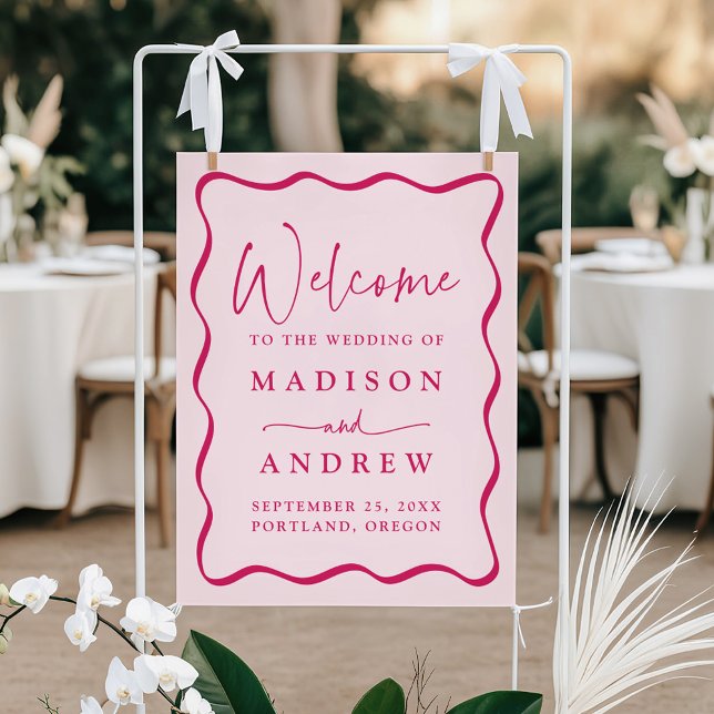 Modern Pink Wavy Frame Wedding Welcome Poster (Creator Uploaded)