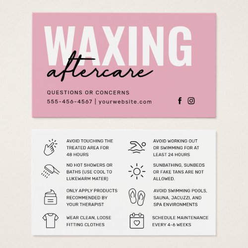 Modern Pink Waxing Aftercare Card Hair Removal