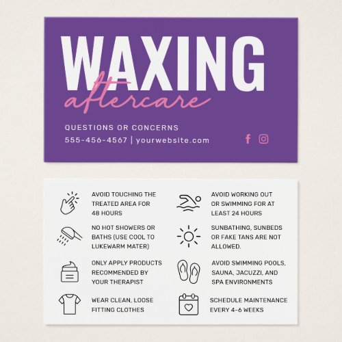 Modern Pink Waxing Aftercare Card Hair Removal