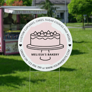Modern Pink Wedding Cake Bakery Outdoor Yard Sign