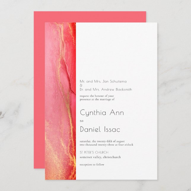 Modern Pink Wedding Invitation (Front/Back)