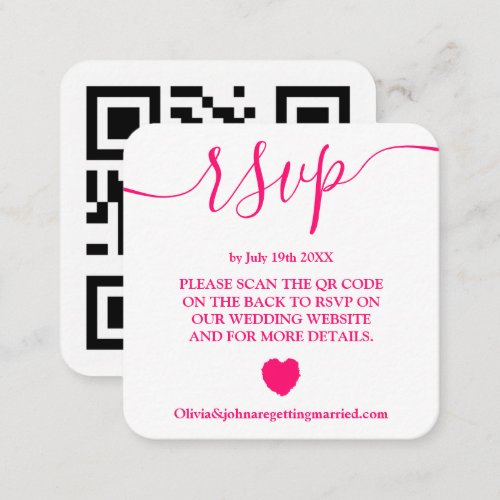 Modern Pink wedding rsvp Qr code Enclosure Card